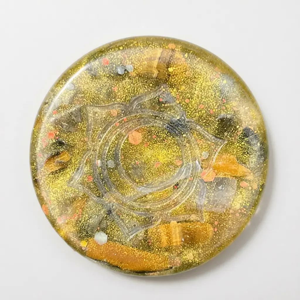 Orgonite Resin Disc, Sacred Geometry Crystal Chips Ornament for Chakra Healing, Desk Meditation & Gifting (Natural Crystal Decor, Jewelry Accessory Derivative)