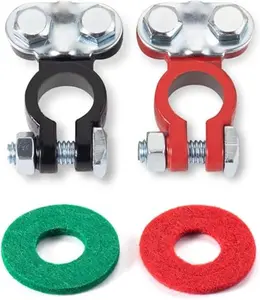 Color-Coded Battery Terminal Clamps Set – Top Post Connectors with Anti-Corrosion Felt Washers for Cars, Trucks, Boats & RVs (1 Pair)