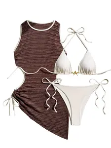 Women's Sexy Bikini Set Three-Piece Belly-Controlling Slimming Vacation Swimwear, Casual Plain Design for All Seasons Bodycon Swimsuit
