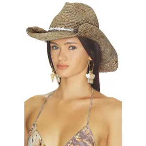 florabella Zahara Crochet Raffia Cowboy Hat in Pewter & Silver