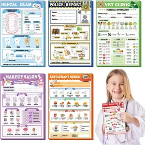 6 Pack Kids Pretend Play Notepads 4 x 6 Inch 40 Pages Playtime Pads Imaginative Role Play Pretend Notebooks for Toddlers