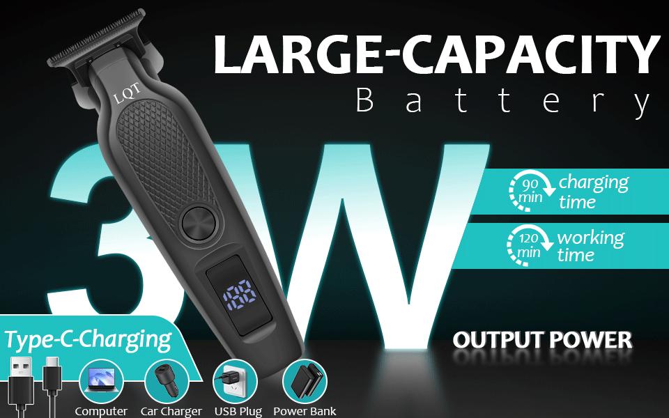 LQT Sleek Black Cordless Hair & Beard Trimmer, Precision T-Blade Grooming Tool with LCD Display, Rechargeable Electric Clipper with Guide Combs for Men's Fades, Edges & Home DIY Haircuts