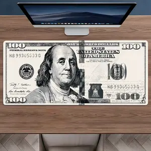 Us Dollar Pattern Design Large Gaming Mouse Pad, Aesthetic Desktop Protective Pad, Washable Rubber Pad Non-Slip Lock Edge Multi-Size Mouse Pad Suitable For Home Office, Good Gift for Family and Friends, Office Desk Accessories