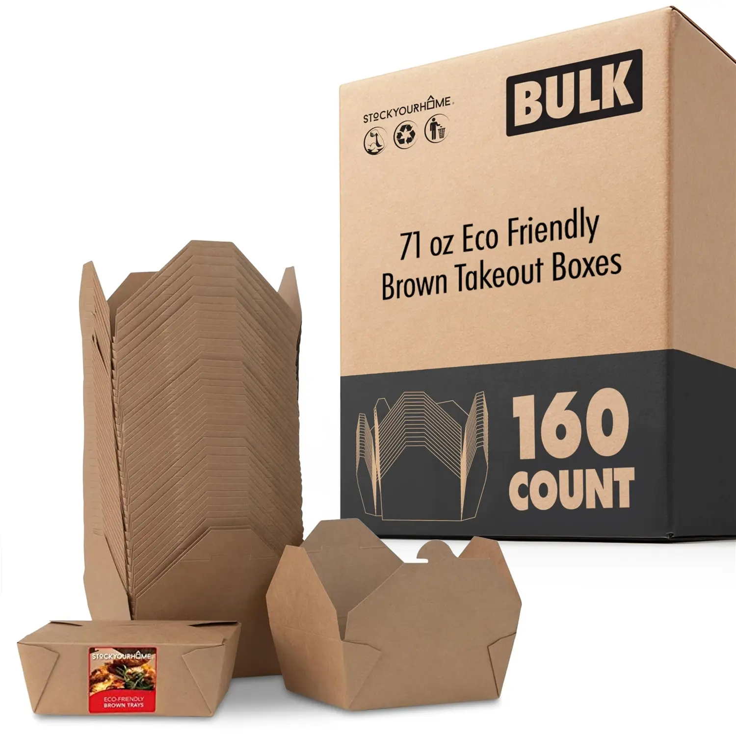 Eco Friendly Brown Takeout Boxes - 71 oz - 160 Pack