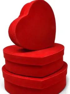 Valentine's Day Heart Shaped Gift Boxes 3 Pack Red Velvet Valentine Hearts Treat Box with Lids Valentines Nesting Cardboard Cookie Box for Giving Decorative Gift, Wrapping & Packaging