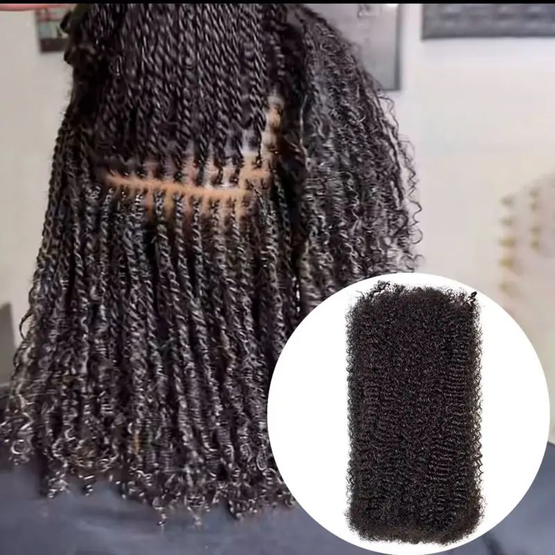 12inches of 30g Afro Kinky Bulk Human Hair Bulk for Braiding Double Drawn Mini Twist Microlocs Hot Braids Hair Bulk Extension Black Blonde