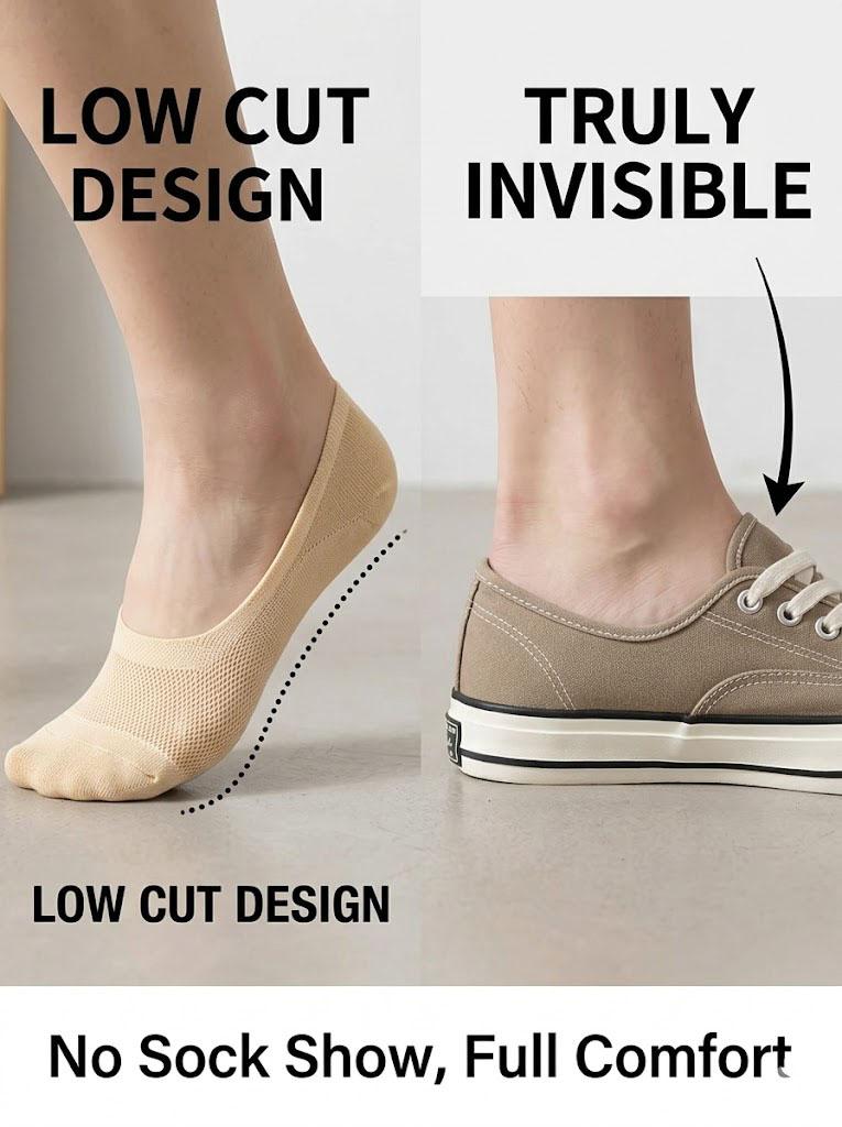 Women's 5-Pair Minimalist No-Show Mesh Boat Liner Socks, Silicone Stay-On Grip That Holds, Thin Breathable Flat Comfortable Fit, Machine Washable Solid Color Set for Family, Casual Occasions & Gifting
