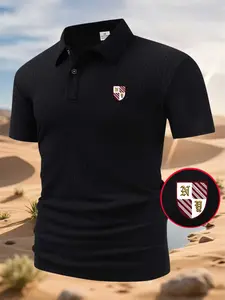 Men's Waffle Knit Polo Shirt, Casual Street Style Short Sleeve Top, Loose Fit Business Golf Polo, Lightweight Breathable Fashion