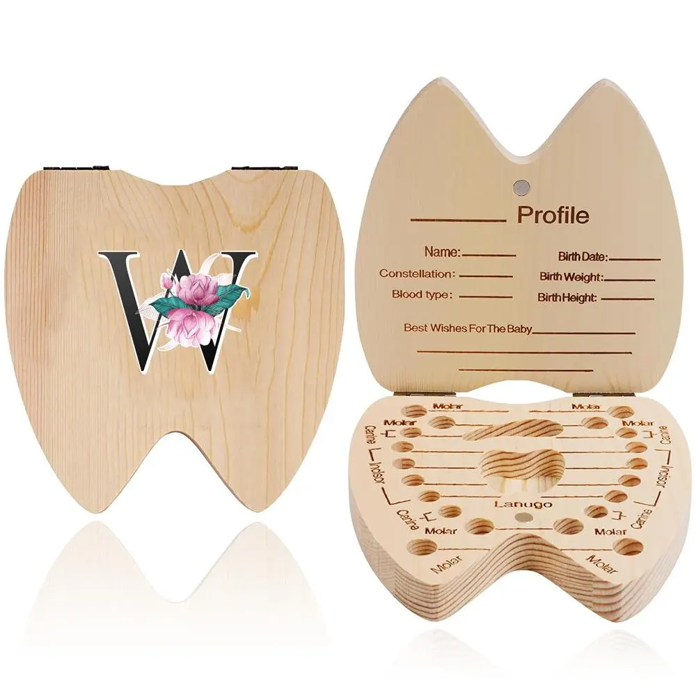 Wooden Baby Tooth Box, 1 Box Letter Pattern Baby Teeth Storage Box, Kids Milk Teeth  Memory Box for Home Dormitory Hospital