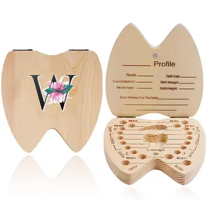 Wooden Baby Tooth Box, 1 Box Letter Pattern Baby Teeth Storage Box, Kids Milk Teeth  Memory Box for Home Dormitory Hospital