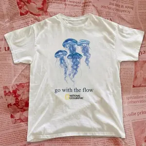 go with the flow Tee, Gildan Women's White T-shirt - Y2K Vintage Cartoon Aesthetic