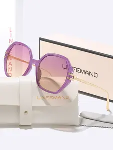 Linfemand Trendy Octagonal Frame Sunglasses Uv400, Gradient Lenses, Elegant Metal Hinges, Stylish Commute Sun Glasses Gift