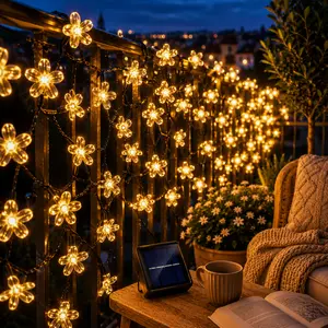 Solar Cherry Blossom Lights for Kitchen Window and Dining Decor, Waterproof Sakura Flower Lamp for Dining Room Atmosphere