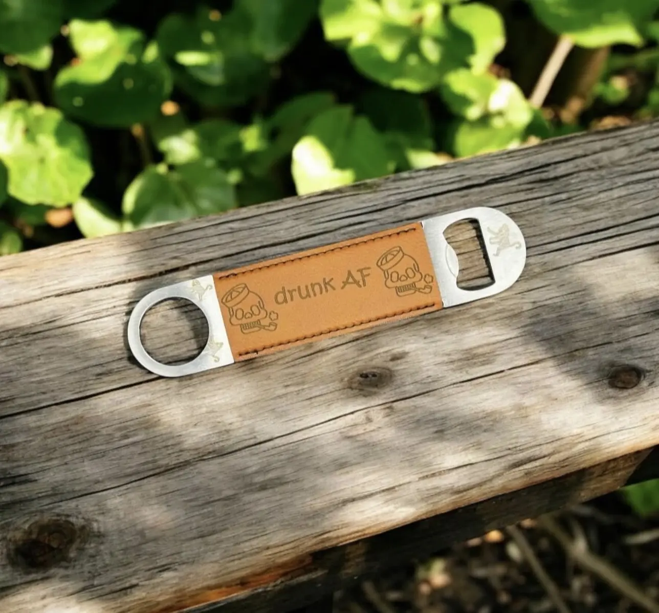 Custom Leatherette Bottle Opener - Personalized Design with "Drunk AF" Engraving - Unique Leatherette Material for Enhanced Functionality