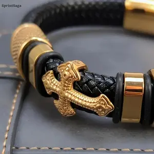 Men’s Leather Braided Cross Bracelet with Magnetic Clasp - Minimalist Stainless Steel Stackable Men’s Jewelry, Daily Wear Sports & Outdoor Accessory, Gift for Boyfriend