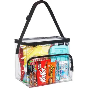 Clear Medium Lunch Bag, Durable PVC Plastic See Through Lunch Bag with Adjustable Shoulder Strap Handle, Stadium Approved Freezer Proof, Suitable for Prison Correctional Officers Work
