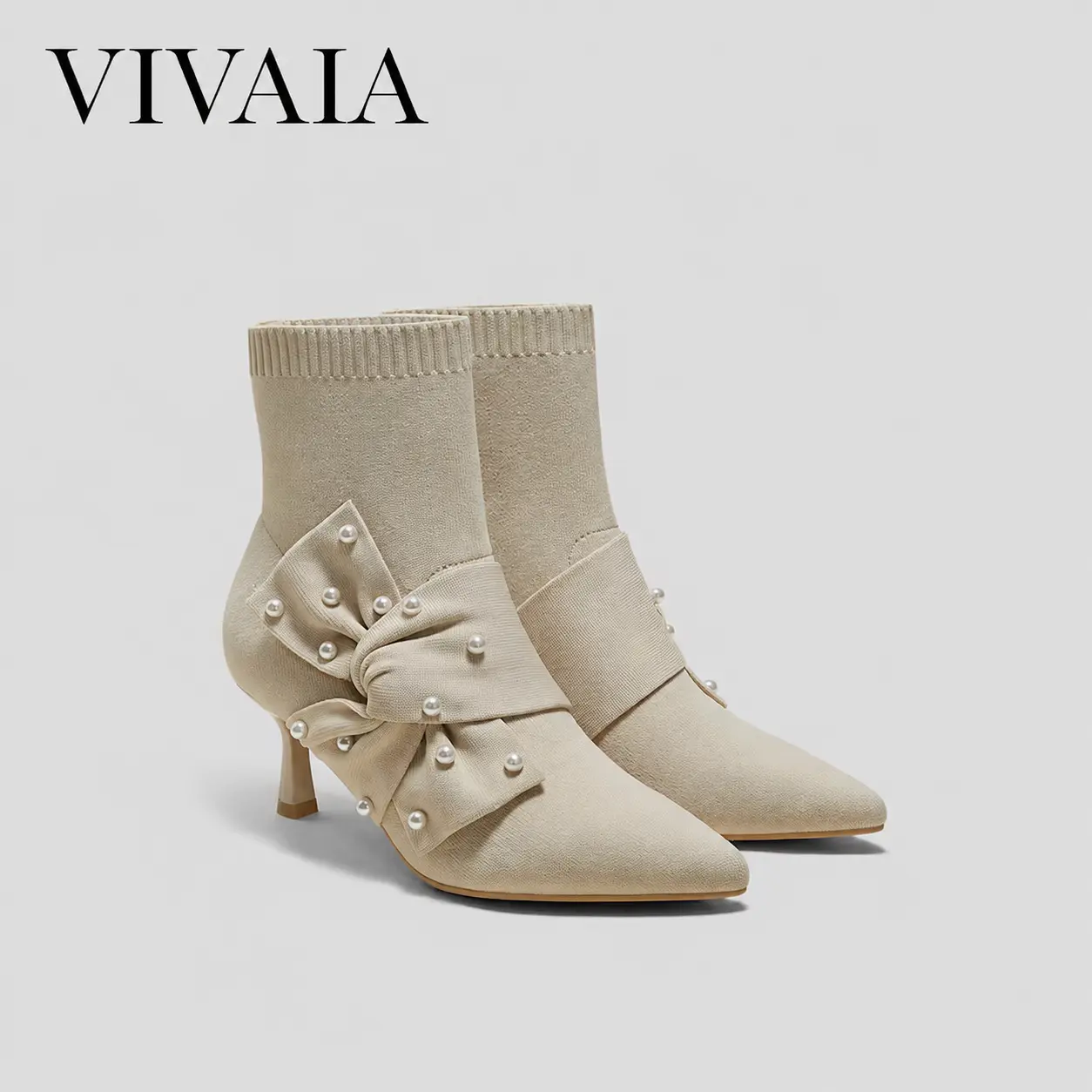 VIVAIA Women’s Pointed-Toe High Heel Ankle Boots - Water-Repellent Stretch Booties with Pressure-Relief Insole, Bow Detail, Chic Look, Fall Winter Footwear for Students, Shoe, Rubber Sole