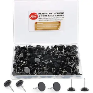 Push Pins 200-count Flat Black Thumb Tacks Steel Point and Plastic Head for Corkboard and Wooden Photo Wall