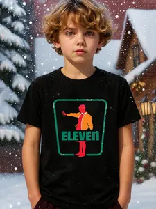 Kids Stranger Style Up Side Down Things Shirt, Graphic T-shirt Top with 80s Retro Style Eleven Print, Machine Washable Casual Summer Outfit ,Short Sleeve Casual Sports Tee for Teens,Mike,Lucas,Eleven,Dustin,Demodogs,Hawkins Fans Gift