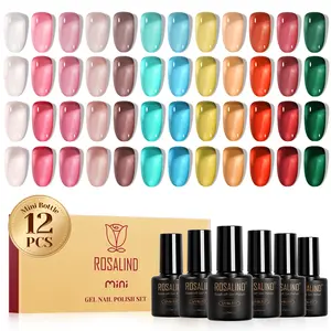 Rosalind 12Pcs Clear Colorful Gel Nail Polish Set Cure with UV Lamp for Drying Fall-winter DIY Fashion Nails Nude Pink Red 12 Vibrant Colors for Creative Expression