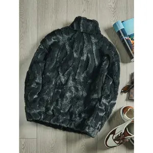 Men's Faux Fur Jacket, Long Sleeve Stand Collar Zipper Coat, Polyester 100% Fashion Solid Color Regular Fit for Fall Winter, Excellent Softness, Thick - for a Stylish Look