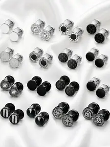 16 Pairs Trendy Black Silvery Punk Piercing Earrings for Women Men High-quality 316L Stainless Steel Safe Material Fits Most Skin Types Unified Neat Disc Style Diverse Matching Possibilities Firm Wearing Design Convenient for Daily Use Classic Punk Style