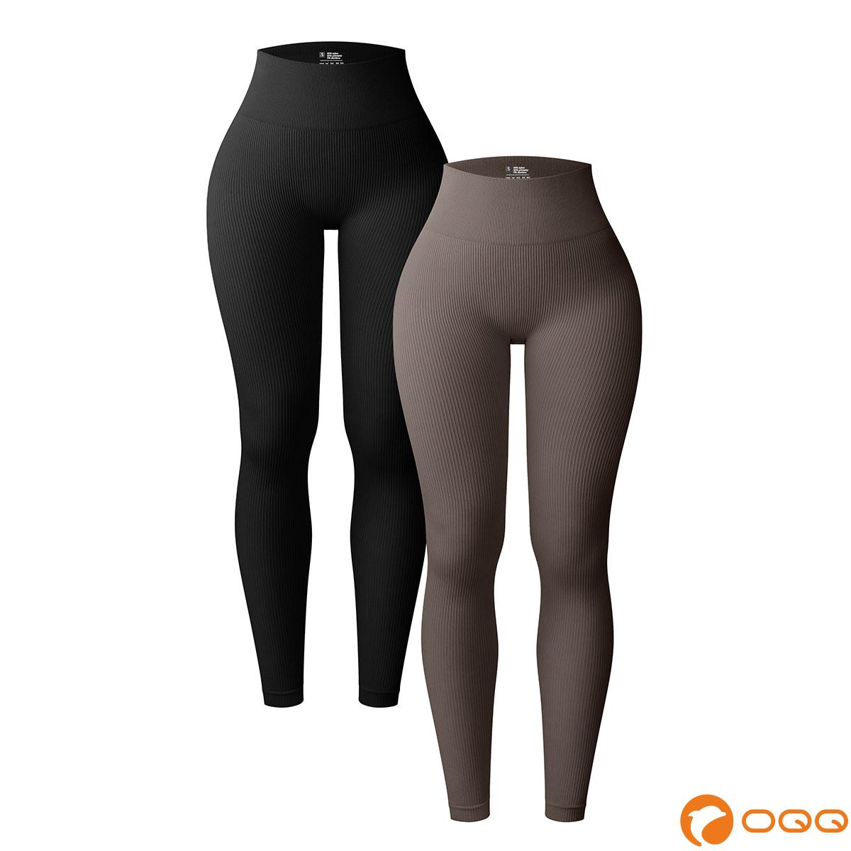 OQQ Women's 2 Piece Yoga Leggings High Waist Ribbed Seamless Workout Casual Athletic  Long Pants Basic Comfort