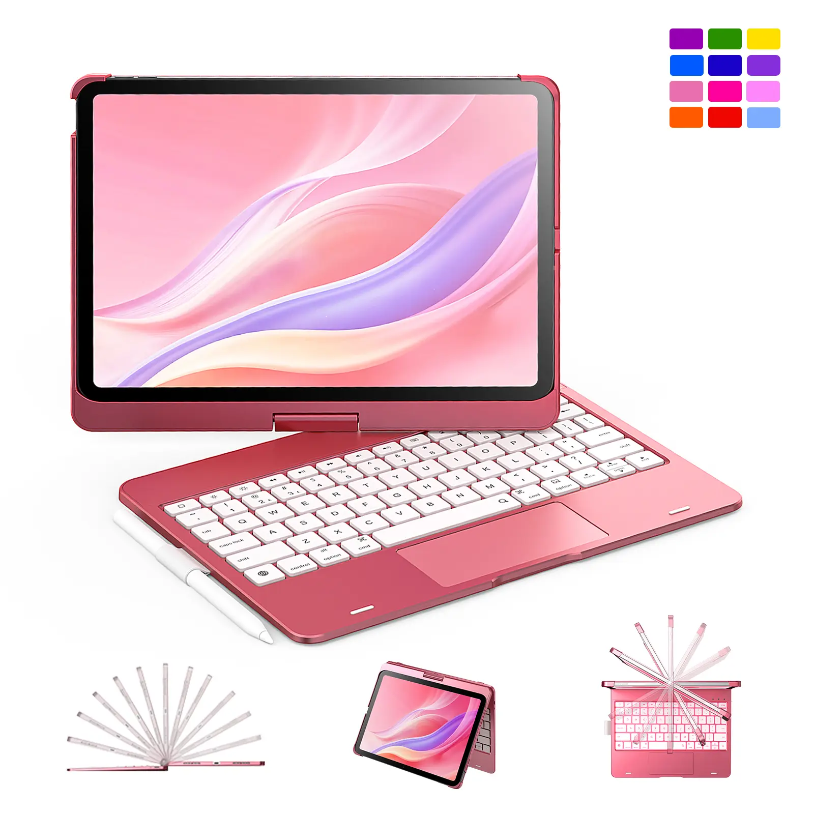 【Sohochic】Wireless Tablet Keyboard Case for 11 Inch iPad, 360° Rotating Removable Stand, Multi-Touch Support, 11-Color RGB Backlight, Compatible with iPad A16/10th Gen, Air & Pro, Work Accessories