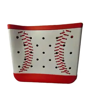 Baseball Print Medium Tote Bag - Red