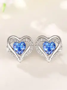 1 Pair Romantic Blue Cubic Zirconia Heart Stud Earrings For Women For Wedding Engagement Anniversary Party Jewelry Valentine's Day Gift High Quality Earrings
