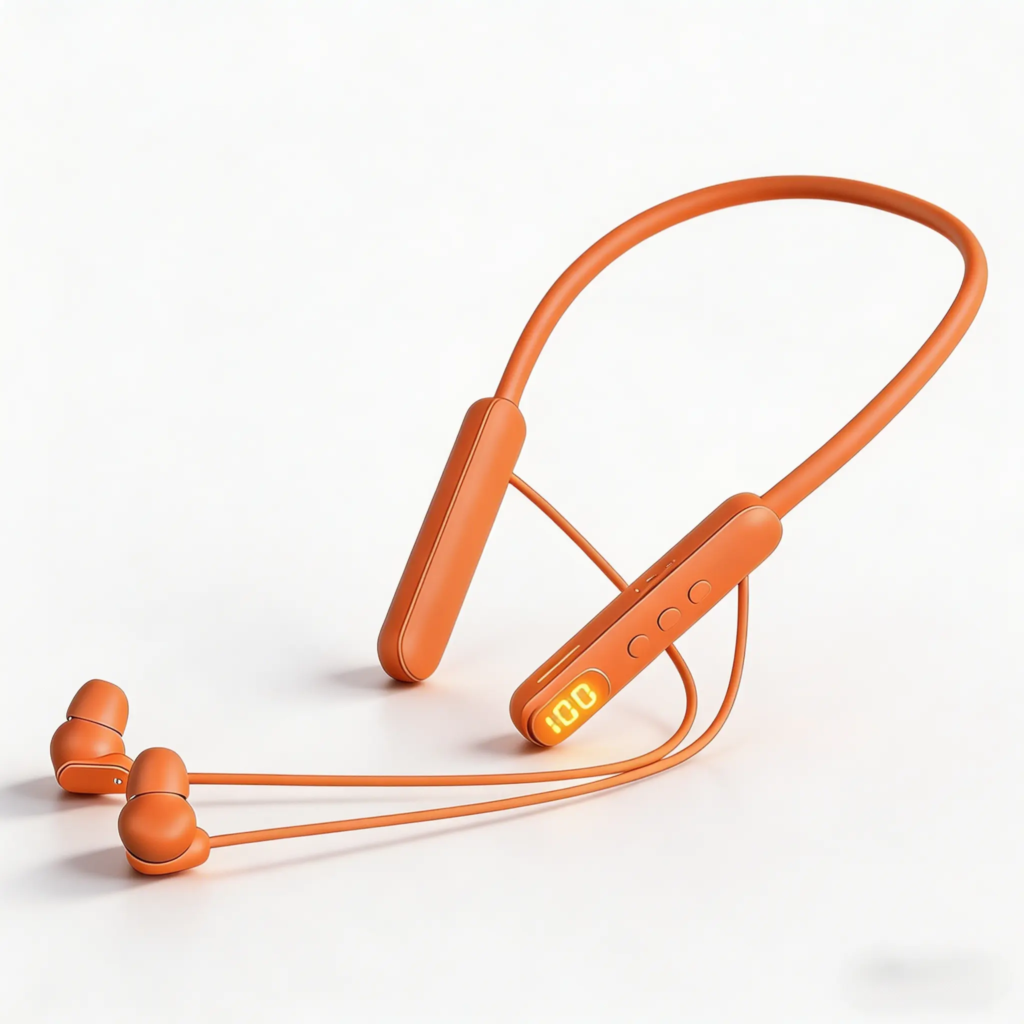 Orange Wireless Neckband Headset - Wireless In-Ear Cordless Earphones with ENC Noise Cancellation, LED Power Display, Sweatproof Water Resistant Design, Stable Connection, Long Standby for Sports Running, Smart Voice Assistant