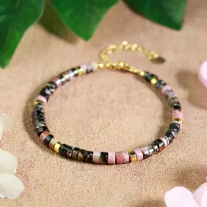 Heart Chakra Rhodonite Bracelet, Crystal Beads Dainty Minimalist Healing Balance Bracelet, Gift For Her