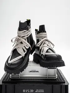 Men's Function Style Thick Sole Boots, Multi-Buckle Metal Buckle Design, Waterproof Leather, Height Increasing, Streetwear