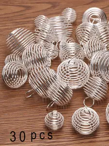 Wholesale Spiral Bead Cage Pendants, Bulk Pack of 30, Silver Color Gemstone Settings, Jewelry Making Supplies, Craft Accessories, DIY Jewelry Making