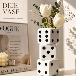 Unique Resin Dice Vase, Modern Home Decor Flower Vase, Stylish Aesthetic Room Decoration Accessory, Creative Living Room Tabletop Ornament, Nordic Cube Vase for Dried Flowers, Cool Office Desk Decor, Ideal Housewarming Birthday Wedding Gift
