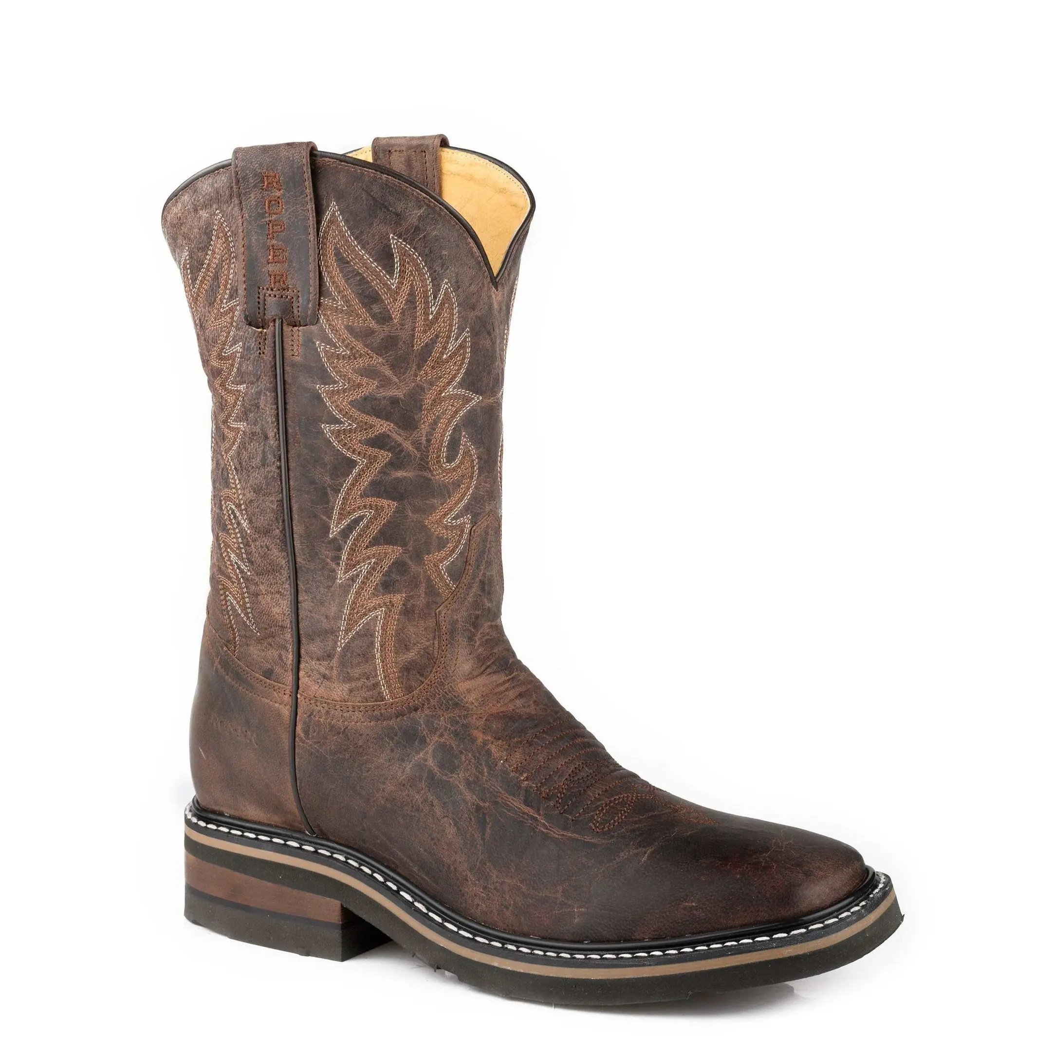 Men's Roper Work It Out Leather Boots Handcrafted Brown