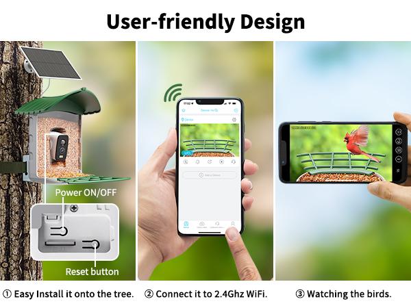 4G LTE Cellular Camera with Bird Feed, 1 Year Trial AI Identify HD Bird Watching Camera, 4 DIY Add-ons, Bird House with Solar Panel for Outdoor, 7800mAh Battery, Suitable for Bird Lover（4G DATA REFILL Required）