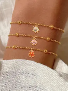 1Pcs Colorful Artificial Crystal Flowers Women Bracelet Simple Fashion Golden Stainless Steel Bead Chain Bracelets For Women