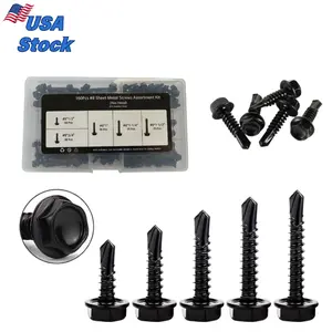 160PCS #8 Self-Drilling Screws Set – 1/2" to 1-1/2", 410 Stainless Steel, Zinc Plated, Hex Washer Head