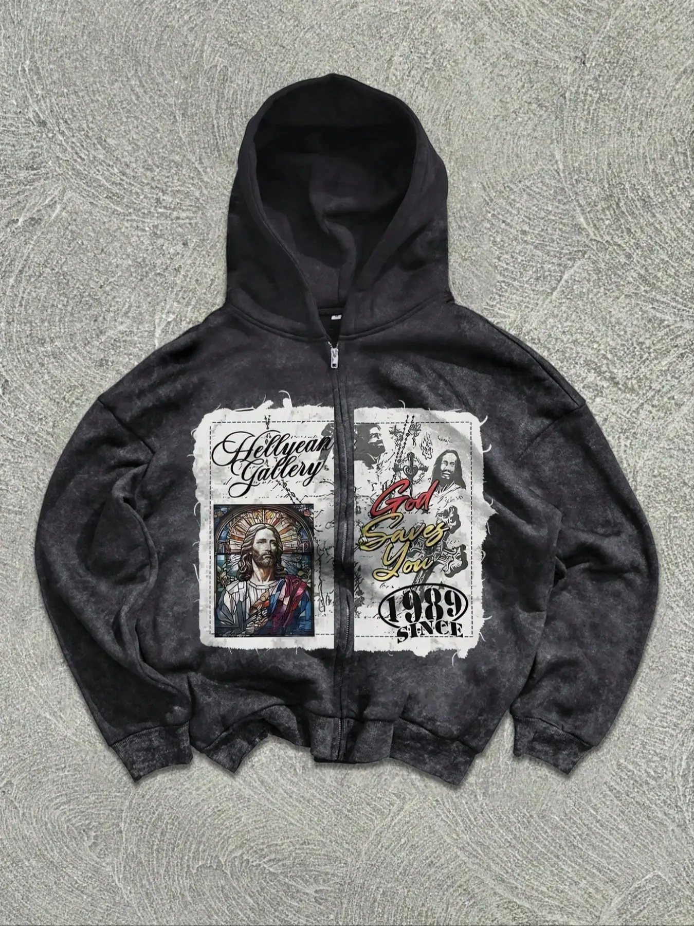 Men's Hooded Zipper Sweatshirt, Fall & Winter Casual Loose-Fit Cotton Pullover, Vintage Jesus Graphic Design, Ideal Gift for Holidays, Aesthetic