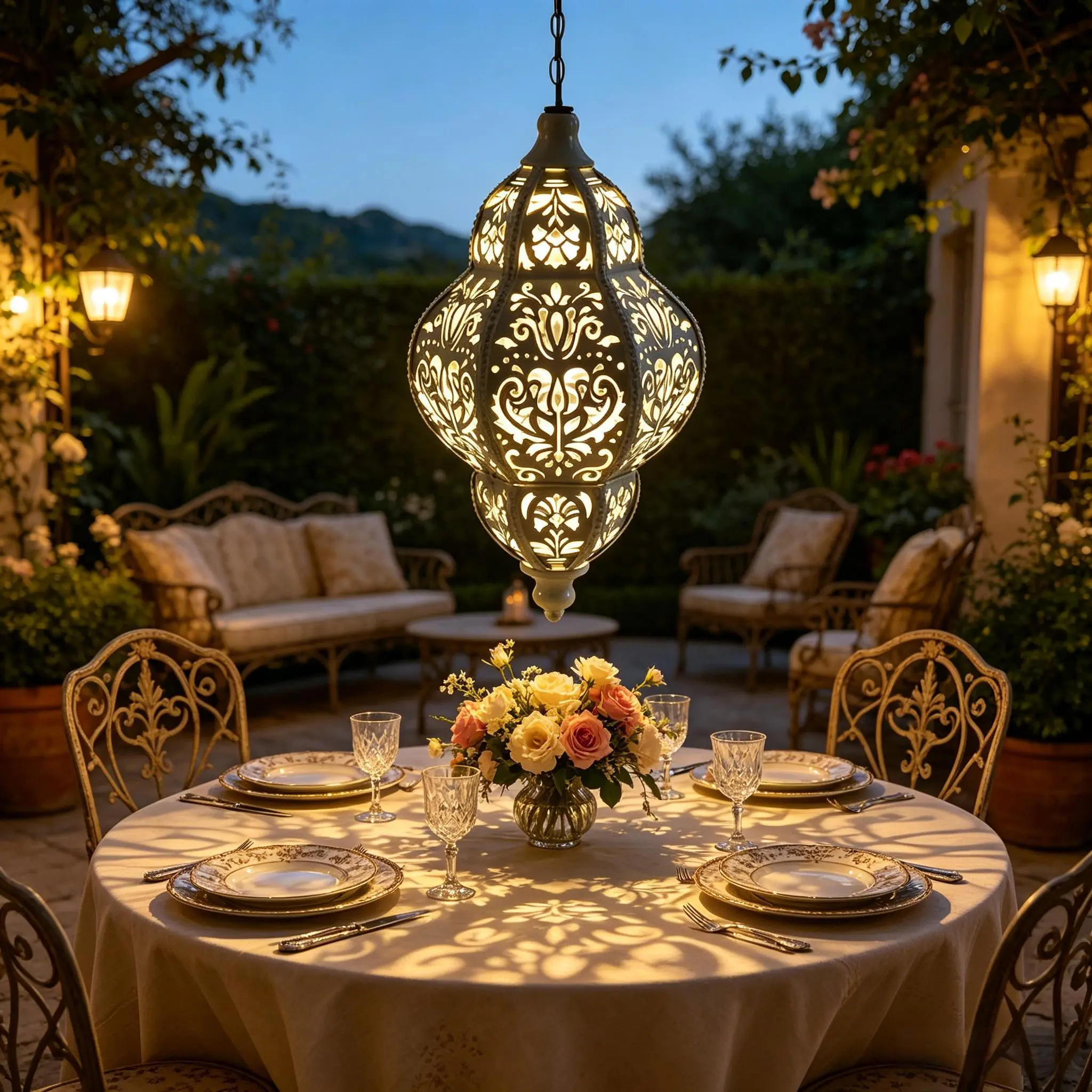Retro Baroque Moroccan Outdoor Solar Chandelier - IP65 Water-Resistant LED Exterior Decorative Lamp, Solar Outside Lights with Soft Warm Glow, Lantern Decorative Lamps with Batteries for Porch Home Improvement Accent