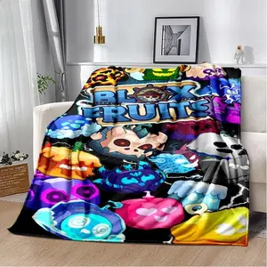 Blox Fruit Game Cartoon Blanket Ultra Soft Flannel Cozy Warm Bedroom Couch Sofa Home Travel Throw Cover Decor Birthday Gift Christmas Gift for Gamers Kids Teens Boys Girls Men Women Roblox Adventure Style