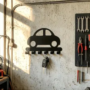 Six Hook Wall-Mounted Car Key Holder, Metal Material, Hang Keys, Bags, Leashes, Decorative Storage Rack, Car Outline Hooks, 19.99 Cm