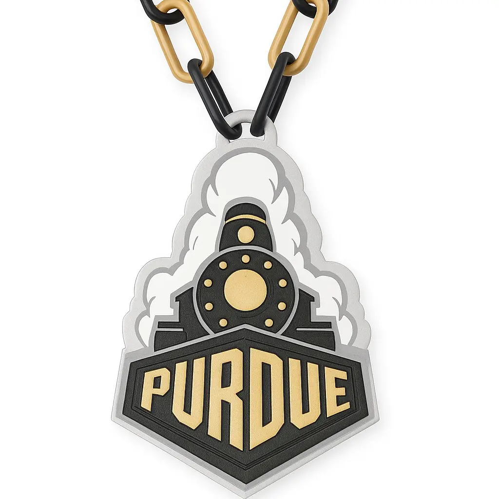 Officially Licensed Purdue University Oversized Plastic Spirit Necklace - 3D Printed, 9" Tall Bold Logo, 30-Link Chain Jewelry for Purdue Fans, Costume Fashion Accessory, Chain & Link, 30 Links