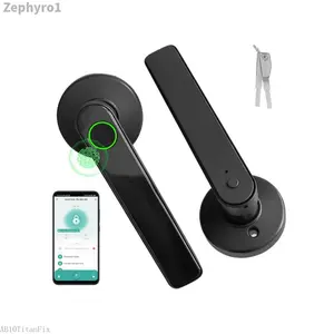Smart Fingerprint Door Handle Lock - 3-in-1 Wireless Connectivity with Keypad, Password, and IC Card Key for Bedrooms, Offices, and Hotels HomeZephyroAB10TitanFix