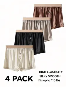 Men's Ice Silk Silky Breathable Boxer Arro Pants Set of 4, High Stretch Soft Skin-Friendly, Casual Loose-Fitting Plain Underwear for All Seasons