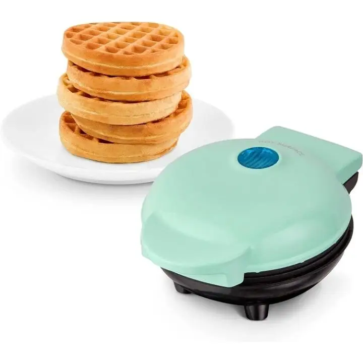Mini Maker for Individual Waffles, Hash Browns, Keto Chaffles with Easy to Clean, Non-Stick Surfaces, 4 Inch, Aqua Appliances Efficient Versatile smal