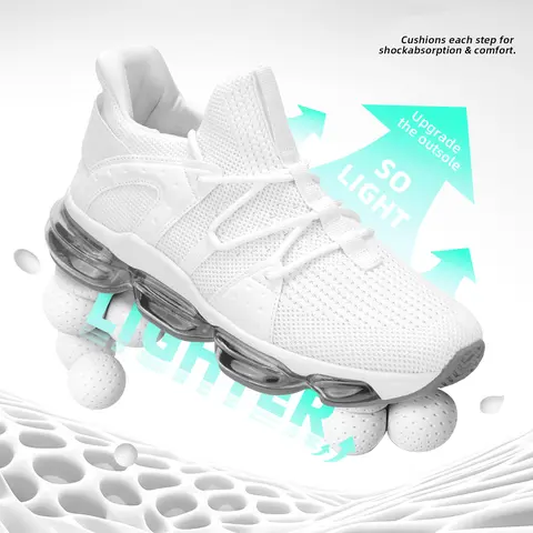 Men's Knit Fabric TPU Sole Lace-Up Trainers - Cushioned Air Breathable Casual Shoes, Lightweight Shock-Absorb All-Seasons Stable Support for Running/Walking