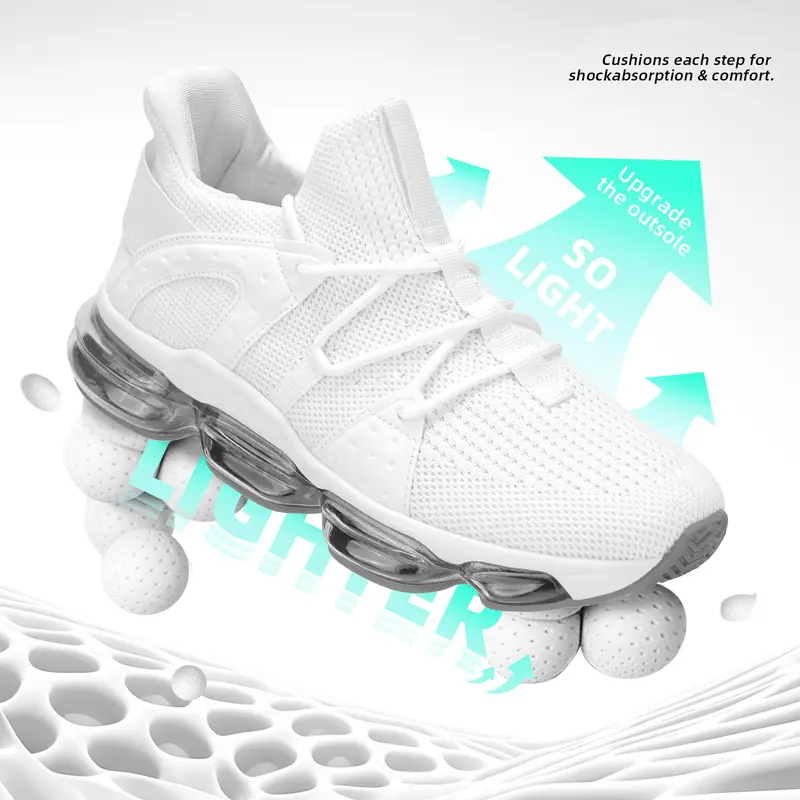 Men's Knit Fabric TPU Sole Lace-Up Trainers - Cushioned Air Breathable Casual Shoes, Lightweight Shock-Absorb All-Seasons Stable Support for Running/Walking
