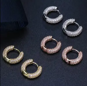 Exquisite Full Paved Cubic Zirconia Huggie Hoop Earrings, Hypoallergenic Small Snap Hoops For Daily & Party, Elegant Women Jewelry Gifts, Lightweight Shiny Daily Accessories, Perfect Presents For Birthday, Graduation, Christmas, Wedding & Lovers men's